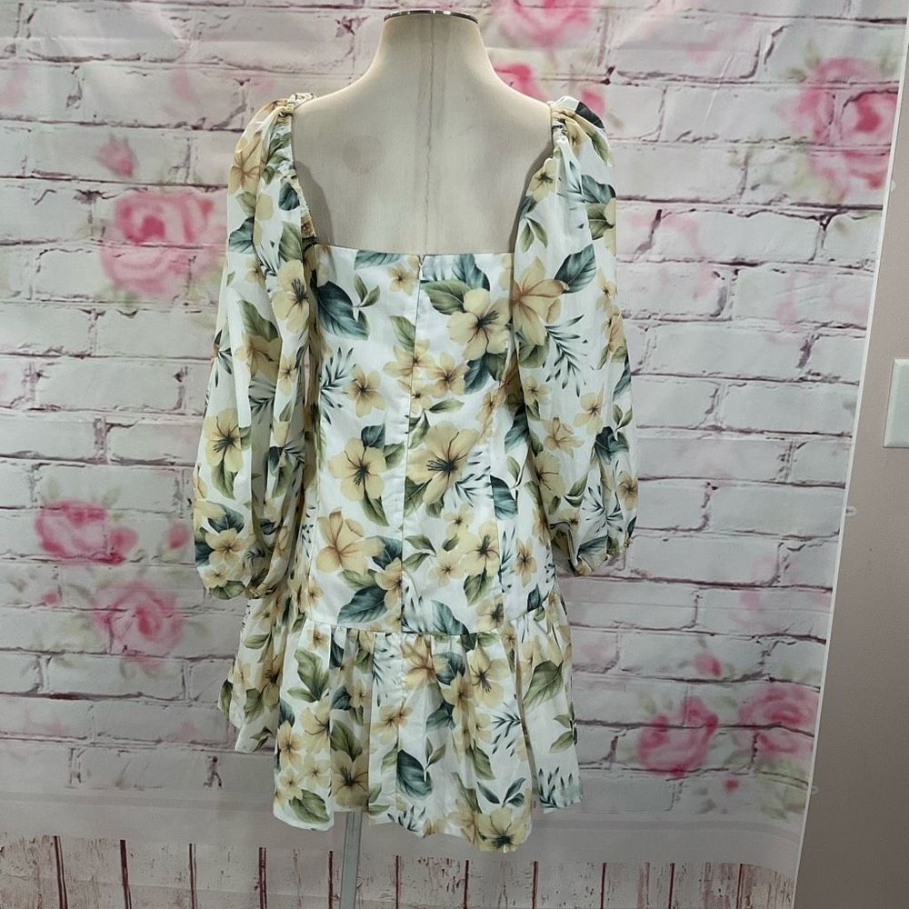Avant Look Women's Puff Sleeve Off The Shoulder Floral Pleated Dress Cream Size - Picture 8 of 14